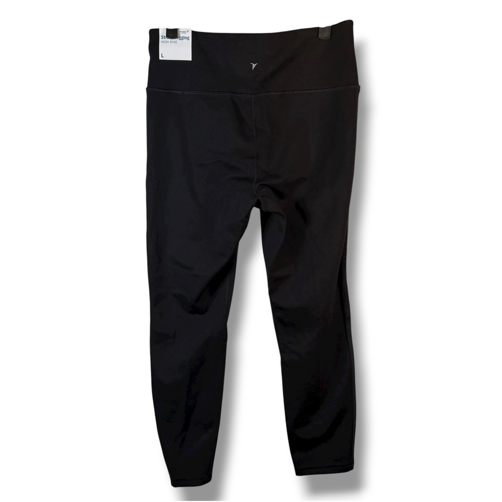Old Navy Active Leggings Black Velvet Stripe High Waisted Athletic Yoga Pants Lg - Picture 2 of 6